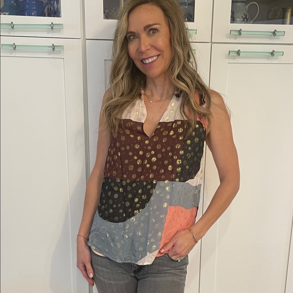 Stylish Patchwork Sleeveless Top Anthropologie
